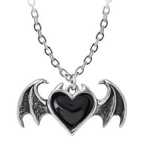 Alchemy Gothic Blacksoul Bijou Pendant Black Heart Bat Wings Necklace NWT